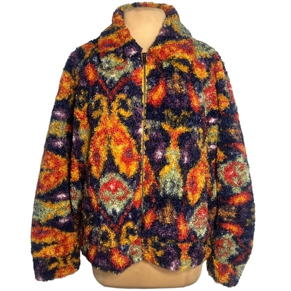 Desigual colorful sherpa fleece teddy bomber by C. Lacroix “Colette” jacket XL - Picture 7 of 16